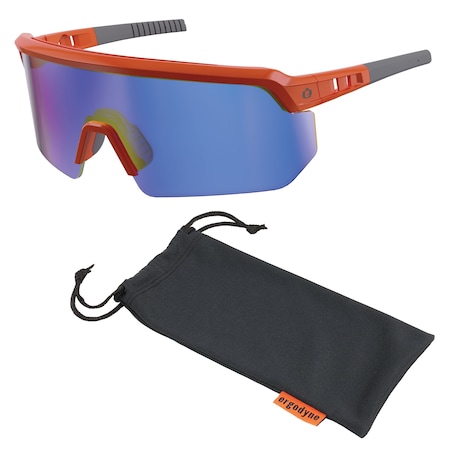 Ergodyne AEGIR-MI, Safety Glasses, Blue Mirror Lens, Orange Frame, Half-Frame AEGIR-MI